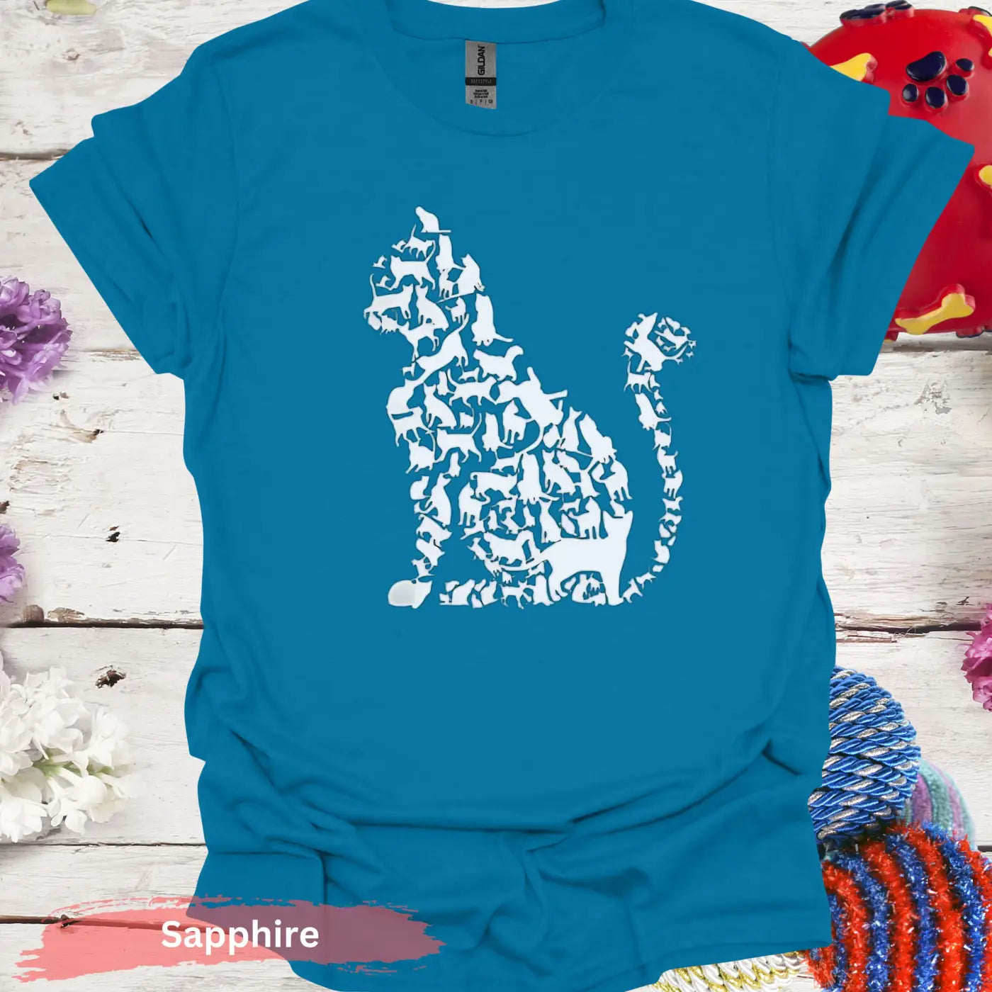 Cat Silhouette of Tiny Cats T-shirt - S / Sapphire - Physical Item