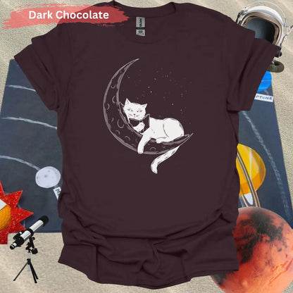 Cat on Crescent Moon T-Shirt - S / Dark Chocolate - Physical Item