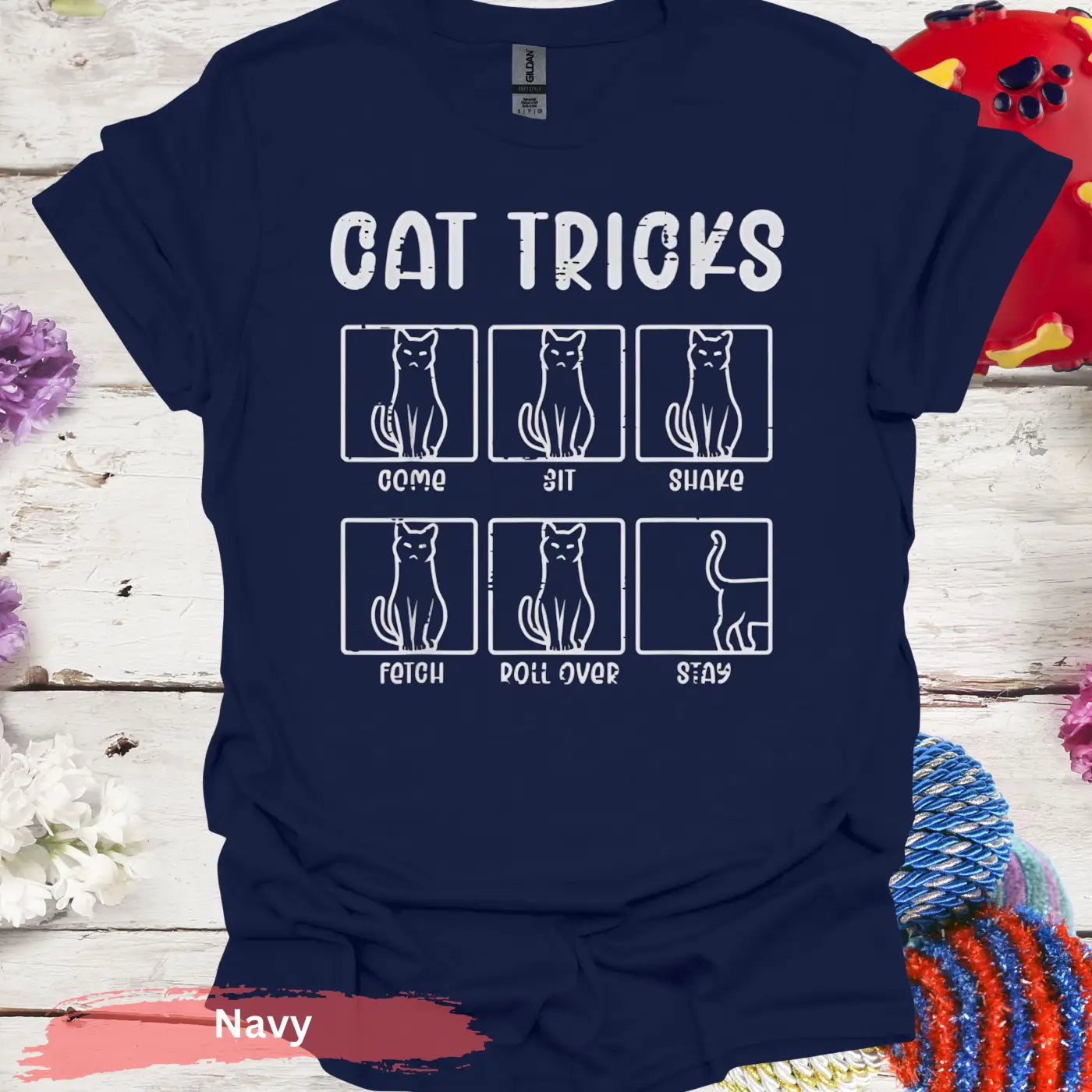 Cat Tricks T-shirt - S / Navy - Physical Item