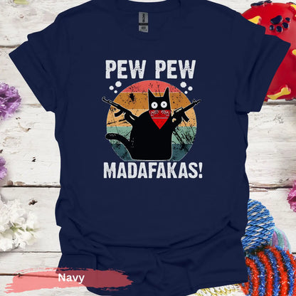 Cat With Guns and Bandana T-Shirt - S / Navy - Physical Item