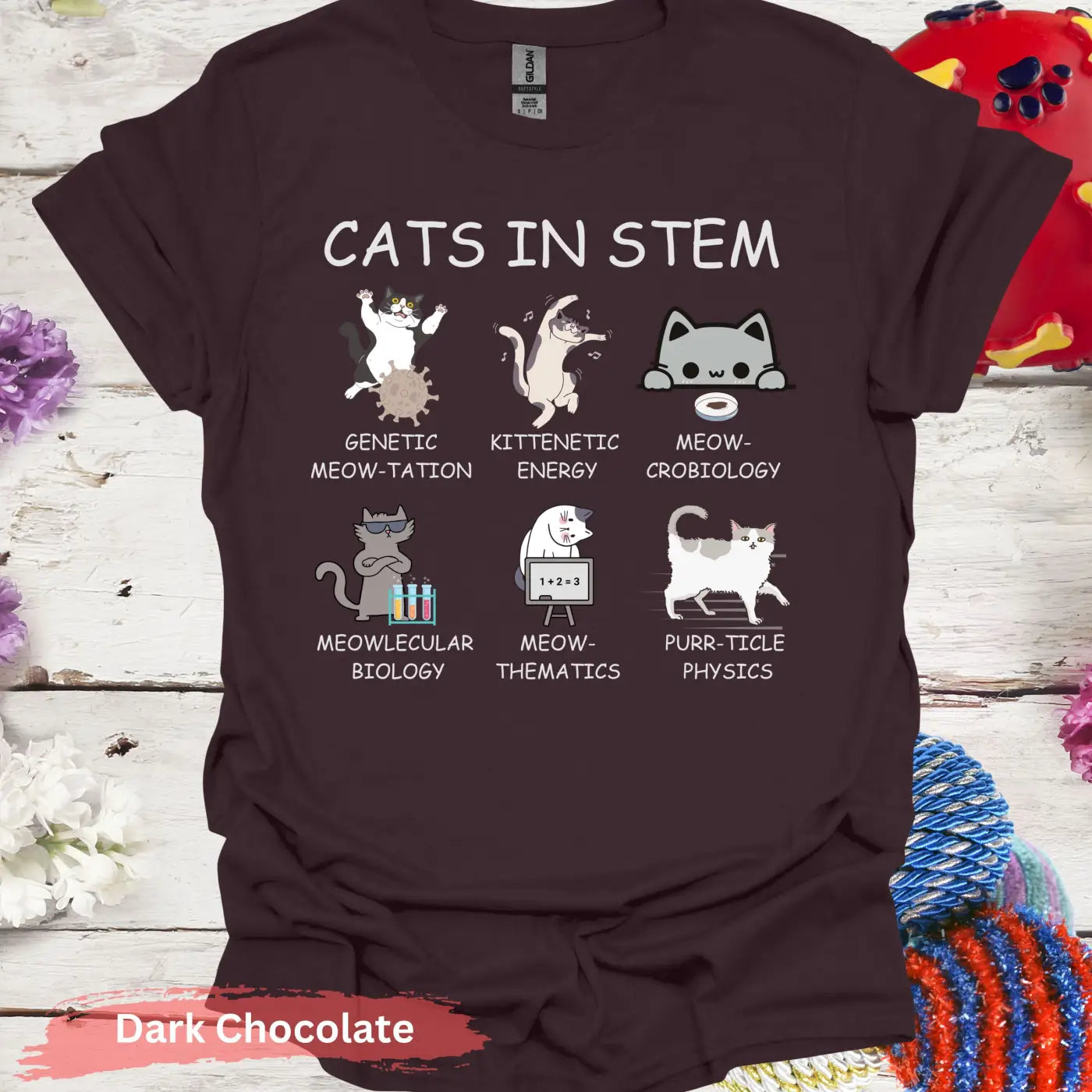 Cats in STEM Funny Cat Graphic T-Shirt - S - Unisex / Dark Chocolate - Physical Item