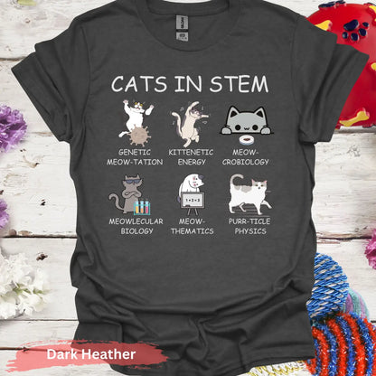 Cats in STEM Funny Cat Graphic T-Shirt - S - Unisex / Dark Heather - Physical Item