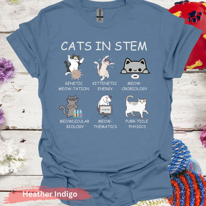 Cats in STEM Funny Cat Graphic T-Shirt - S - Unisex / Heather Indigo - Physical Item