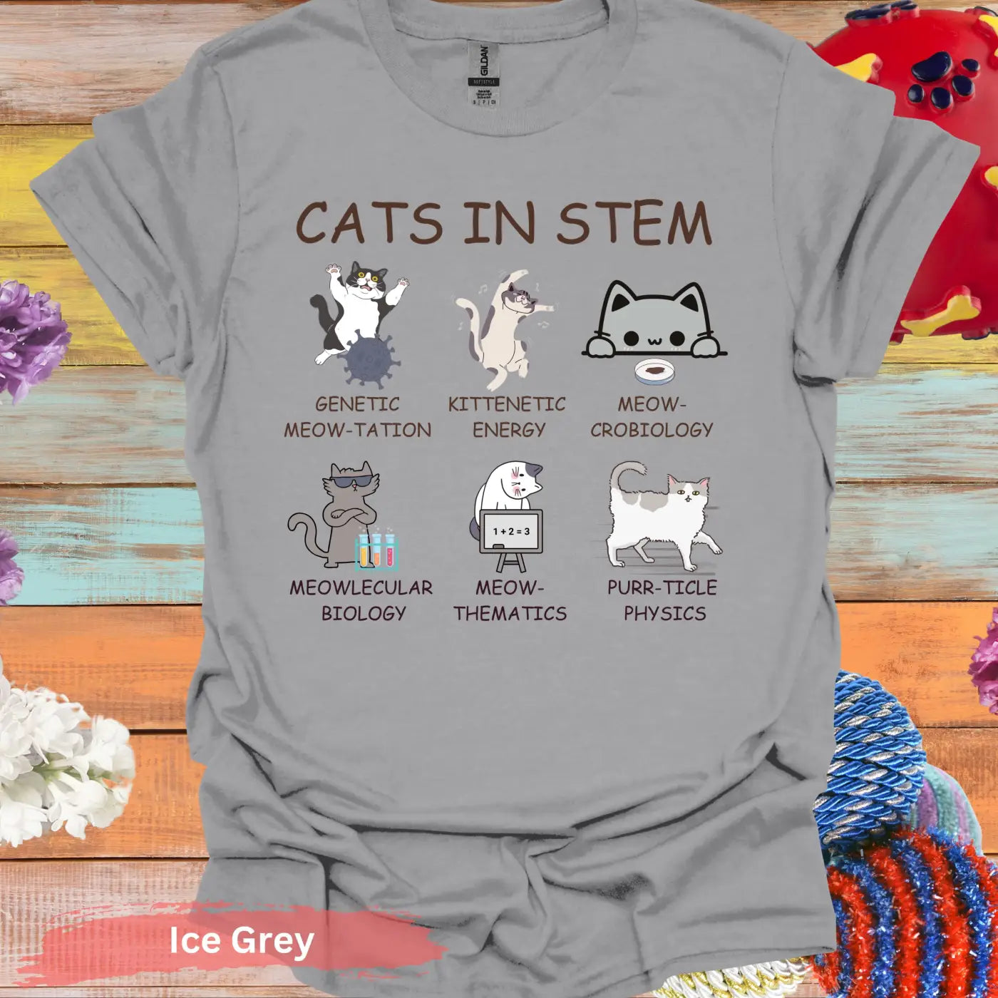 Cats in STEM Funny Cat Graphic T-Shirt - S - Unisex / Ice Grey - Physical Item