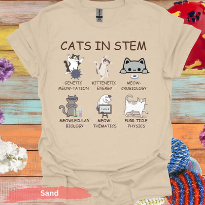 Cats in STEM Funny Cat Graphic T-Shirt - S - Unisex / Sand - Physical Item