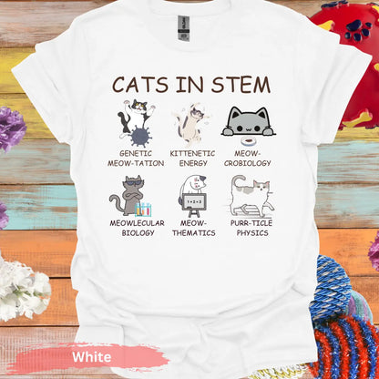 Cats in STEM Funny Cat Graphic T-Shirt - S - Unisex / White - Physical Item