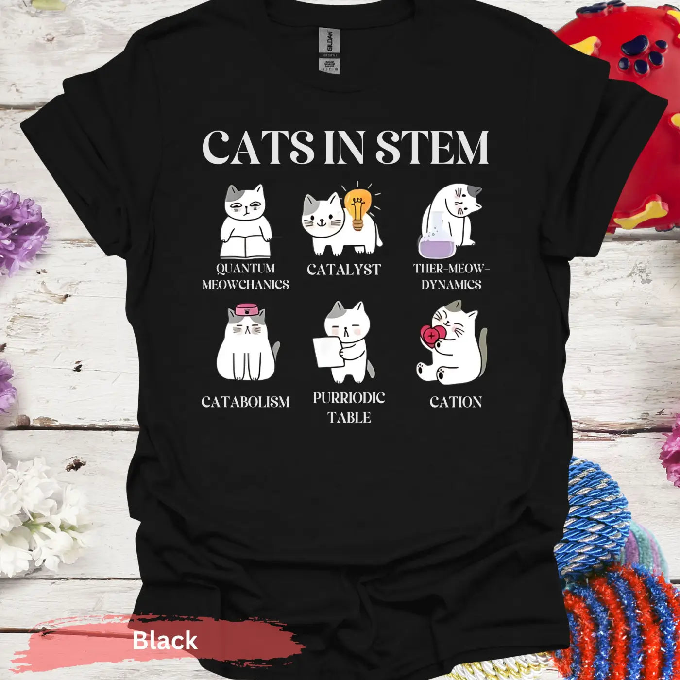 Cats in STEM Funny Graphic T-shirt - S / Black - Physical Item