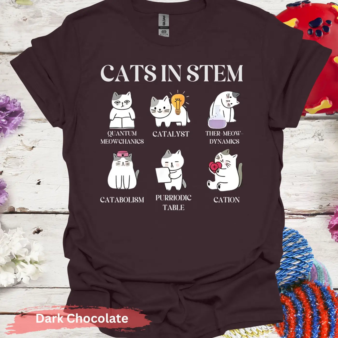 Cats in STEM Funny Graphic T-shirt - S / Dark Chocolate - Physical Item