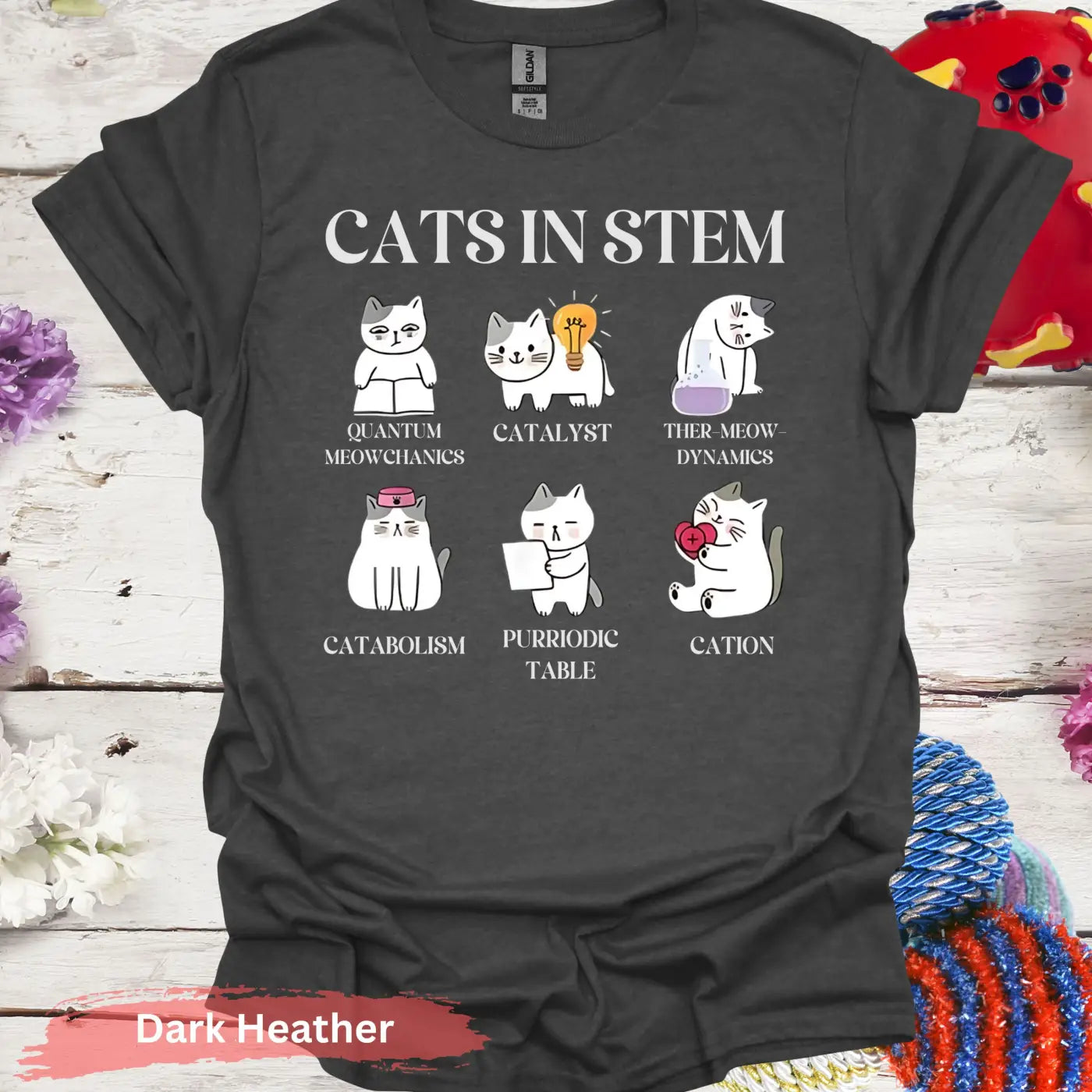 Cats in STEM Funny Graphic T-shirt - S / Dark Heather - Physical Item