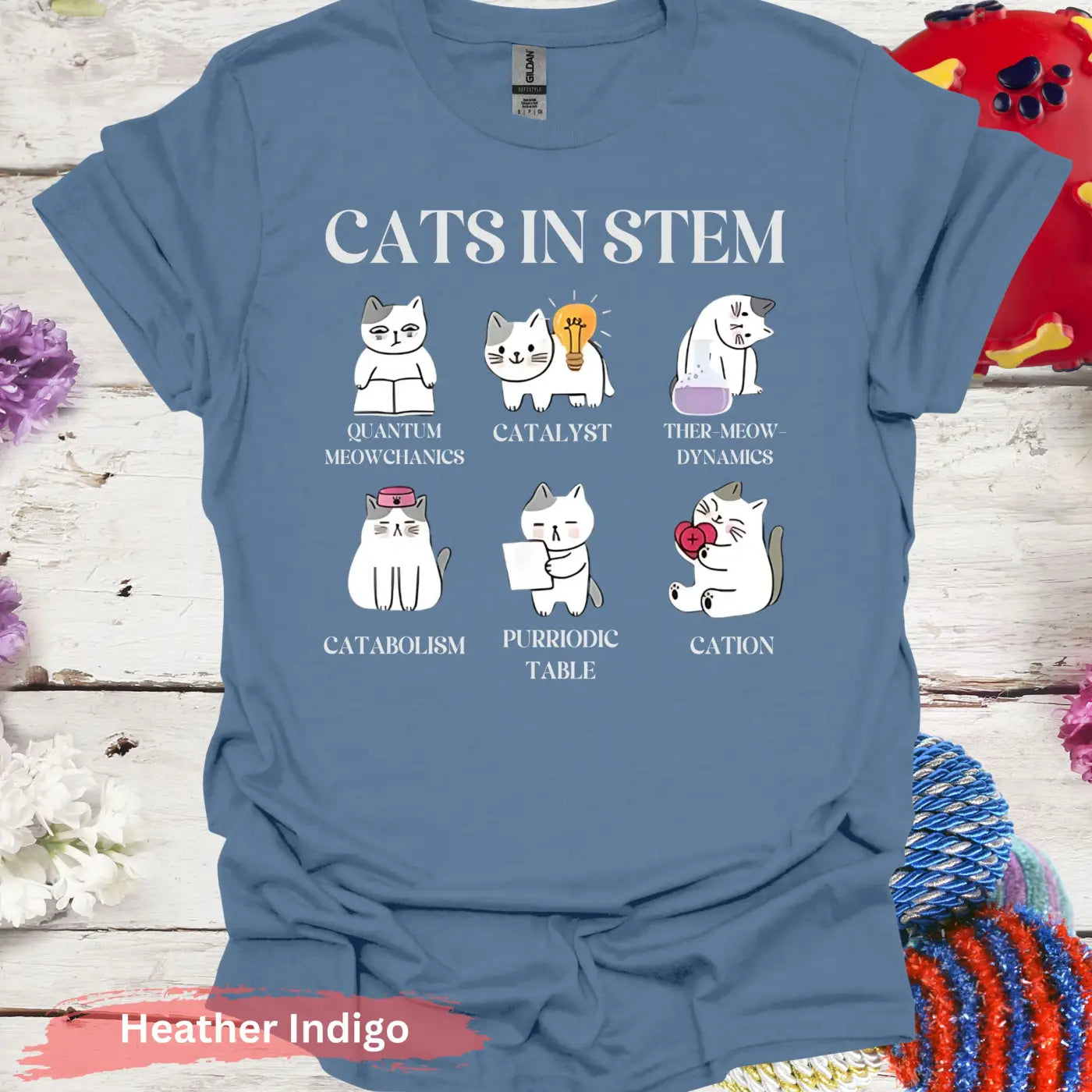 Cats in STEM Funny Graphic T-shirt - S / Heather Indigo - Physical Item