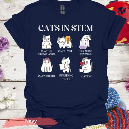 Cats in STEM Funny Graphic T-shirt - S / Navy - Physical Item