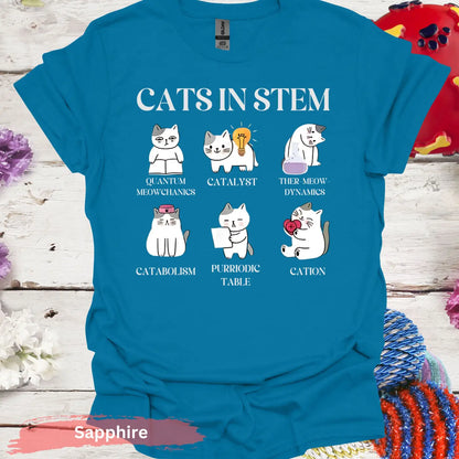 Cats in STEM Funny Graphic T-shirt - S / Sapphire - Physical Item