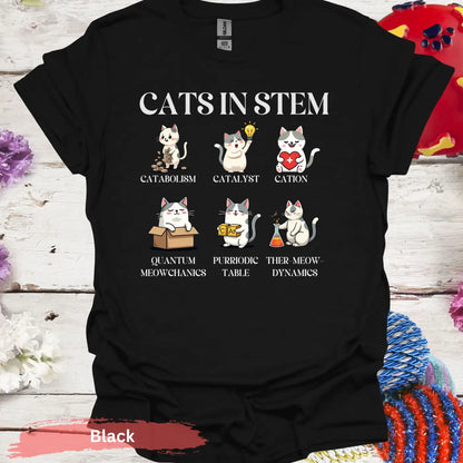 Cats in STEM funny science cat T-shirt - S - Unisex / Black - Physical Item