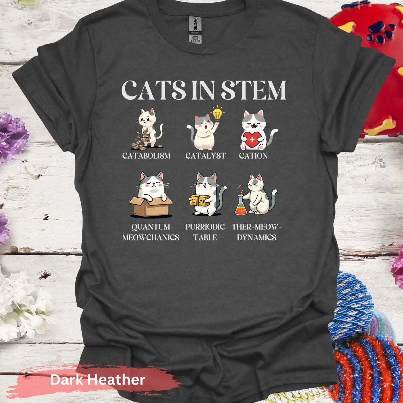 Cats in STEM T-shirt - S - Unisex / Dark Heather - Physical Item