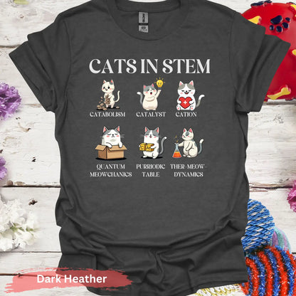 Cats in STEM funny science cat T-shirt - S - Unisex / Dark Heather - Physical Item