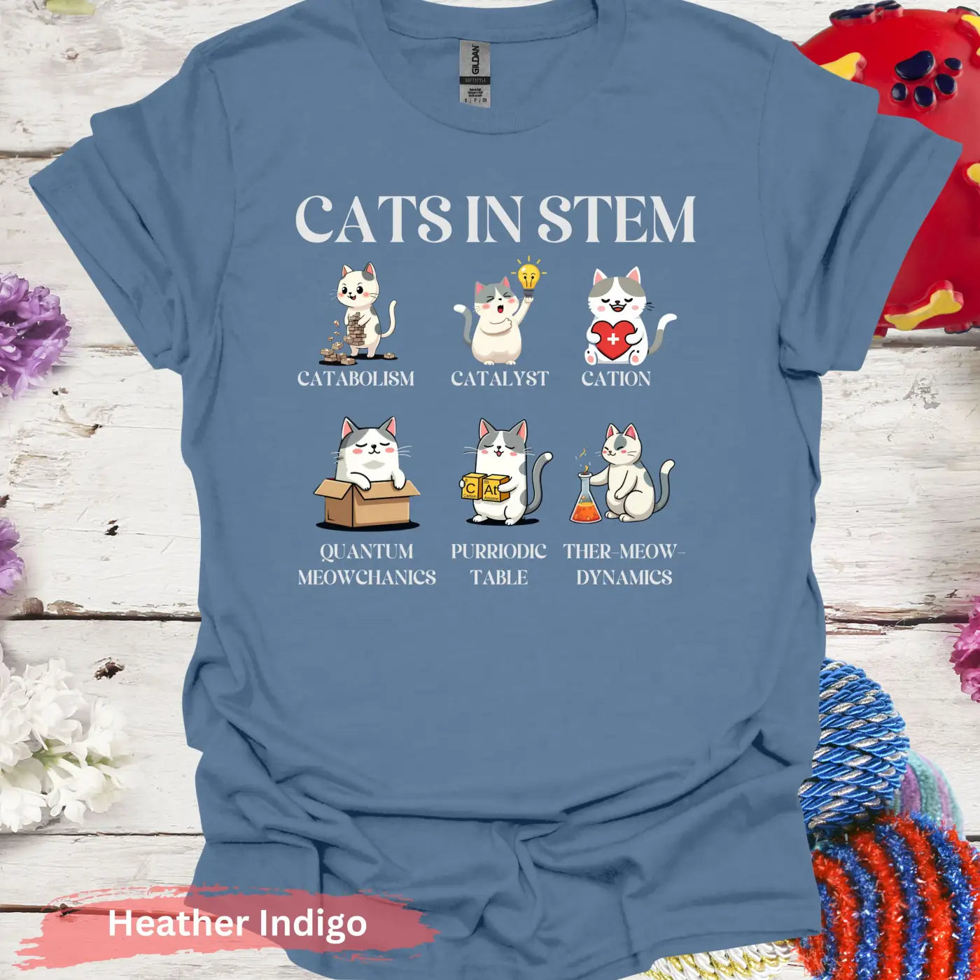 Cats in STEM funny science cat T-shirt - S - Unisex / Heather Indigo - Physical Item