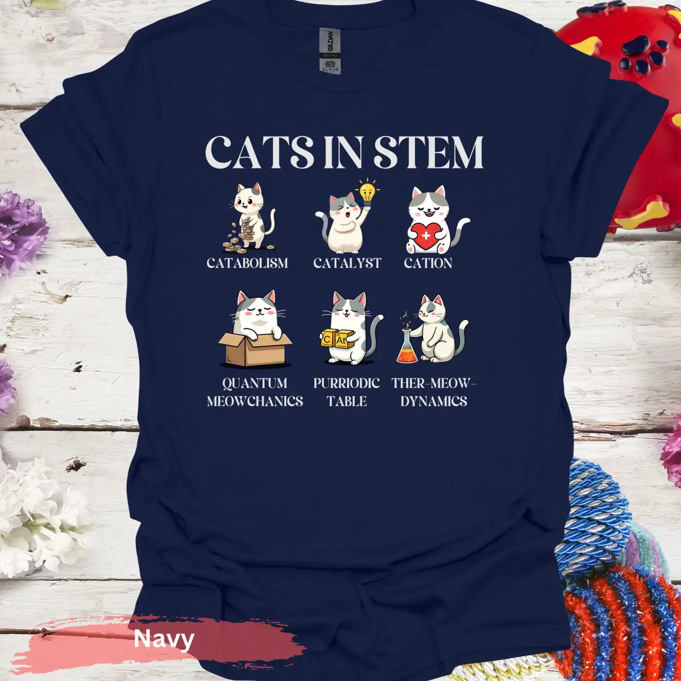 Cats in STEM funny science cat T-shirt - S - Unisex / Navy - Physical Item