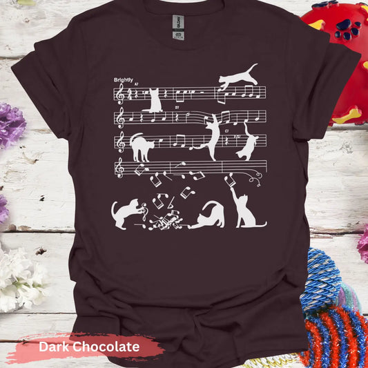 Cats Playing Musical Notes T-shirt - S / Dark Chocolate - Physical Item