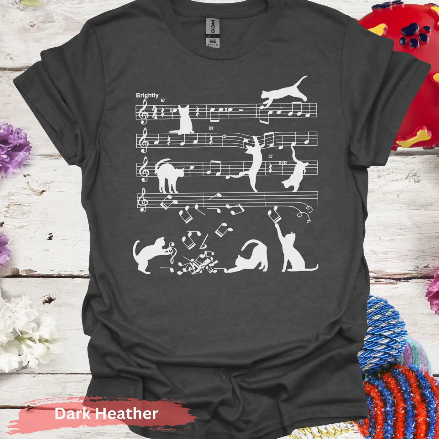 Cats Playing Musical Notes T-shirt - S / Dark Heather - Physical Item