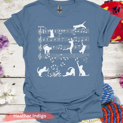 Cats Playing Musical Notes T-shirt - S / Heather Indigo - Physical Item