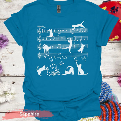 Cats Playing Musical Notes T-shirt - S / Sapphire - Physical Item