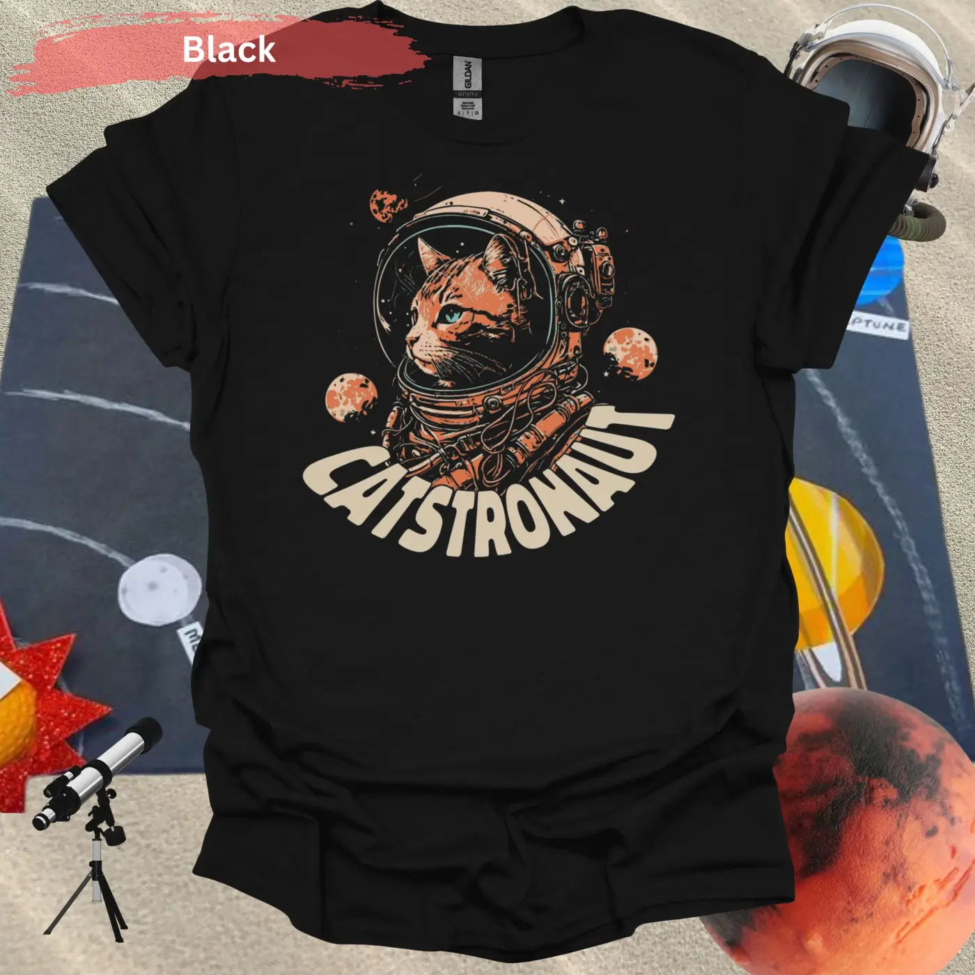 Catstronaut T-shirt - S / Black - Physical Item