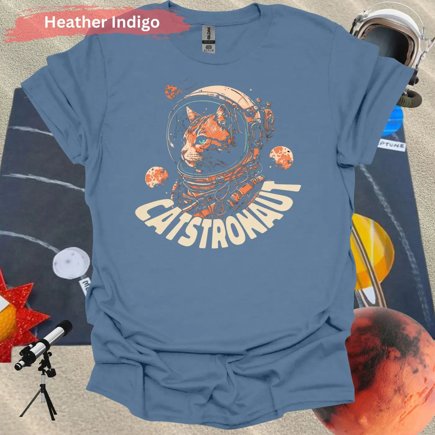 Catstronaut T-shirt - S / Heather Indigo - Physical Item