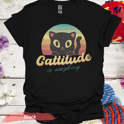 Cattitude Is Everything T-shirt - S / Black - Physical Item