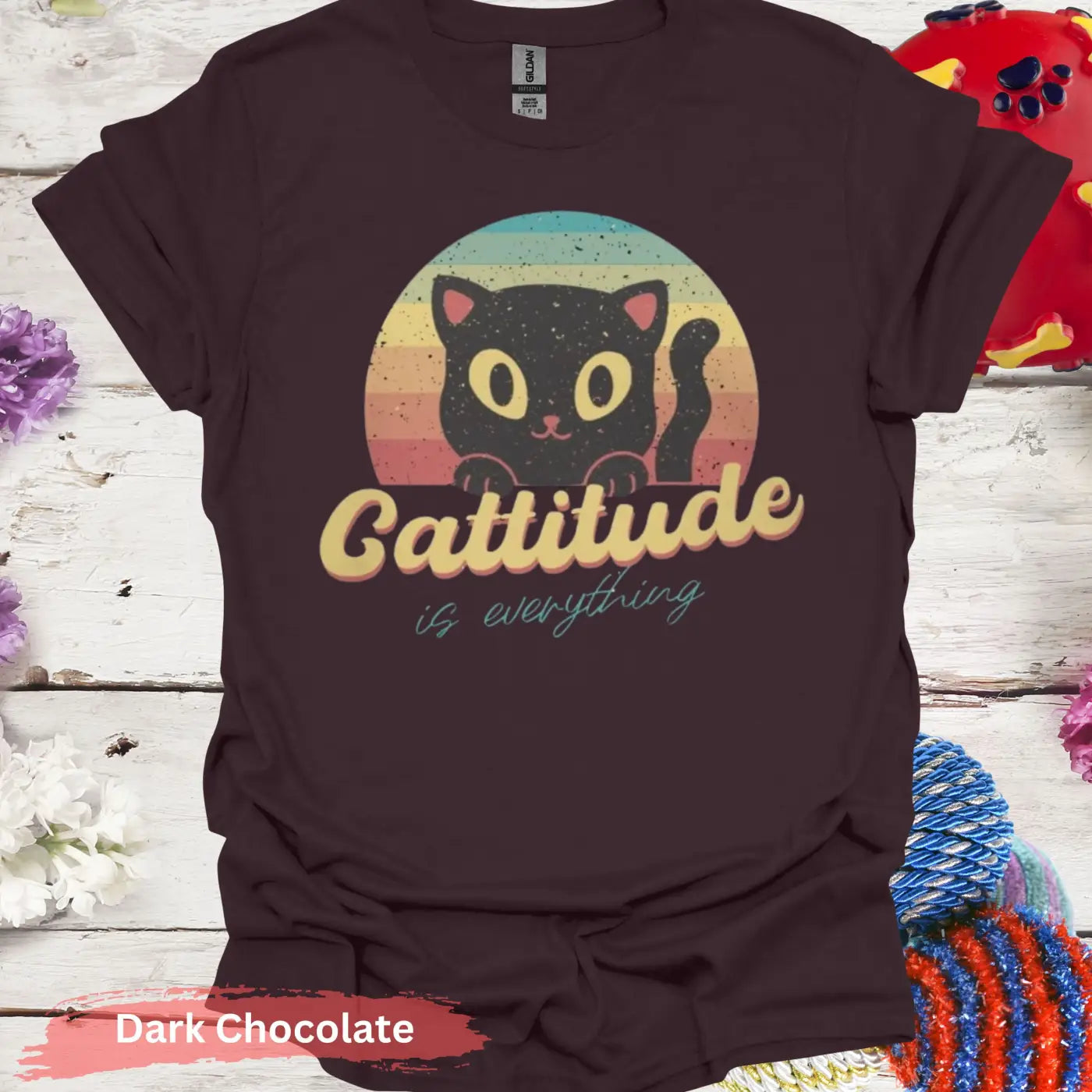 Cattitude Is Everything T-shirt - S / Dark Chocolate - Physical Item