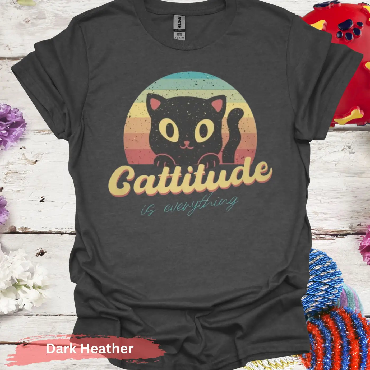 Cattitude Is Everything T-shirt - S / Dark Heather - Physical Item