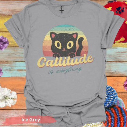 Cattitude Is Everything T-shirt - S / Ice Grey - Physical Item