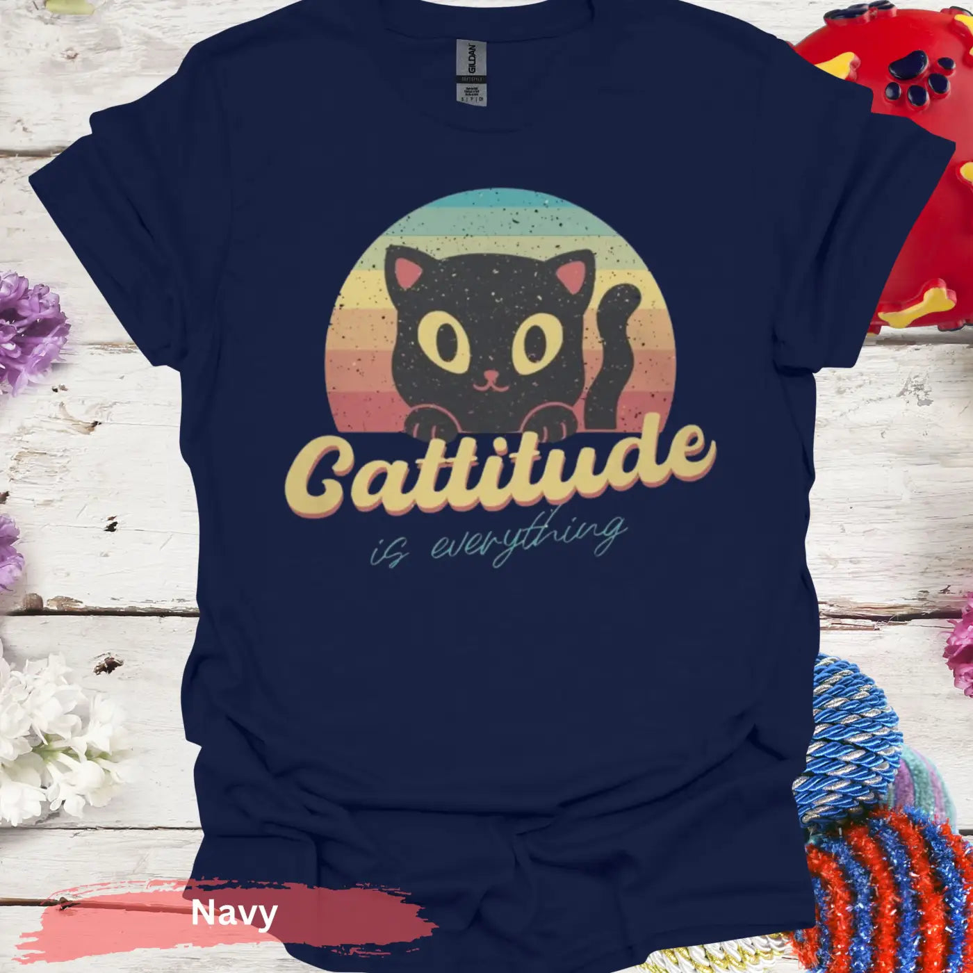 Cattitude Is Everything T-shirt - S / Navy - Physical Item