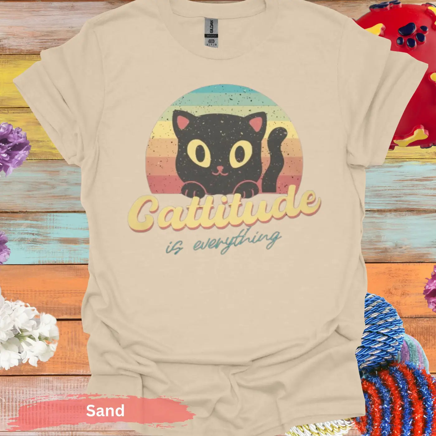 Cattitude Is Everything T-shirt - S / Sand - Physical Item