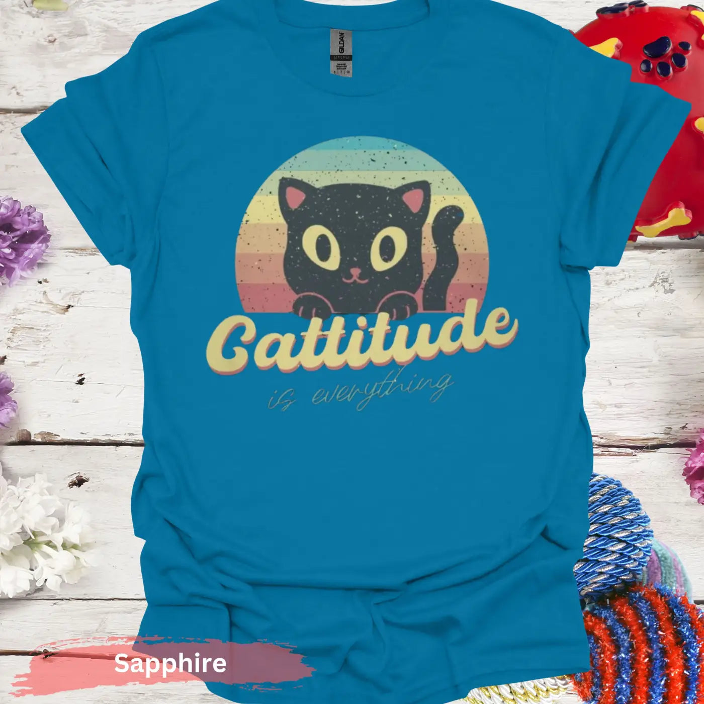 Cattitude Is Everything T-shirt - S / Sapphire - Physical Item