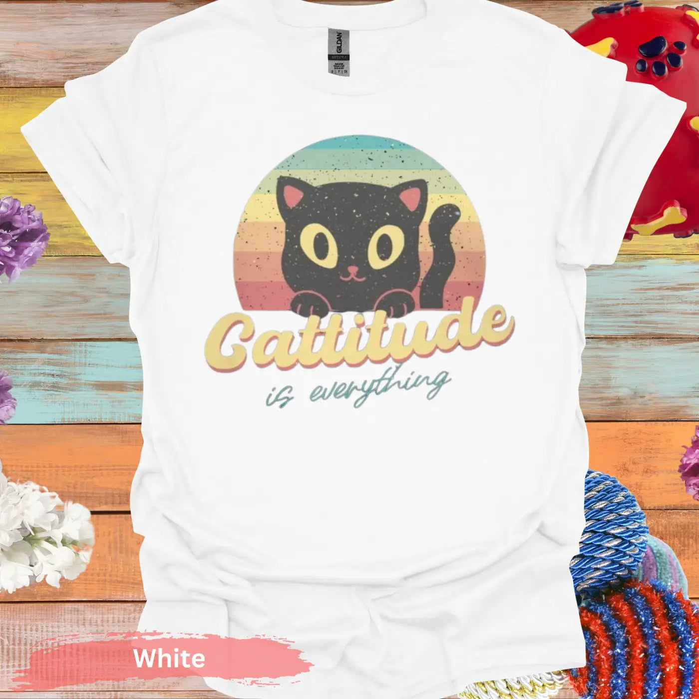 Cattitude Is Everything T-shirt - S / White - Physical Item