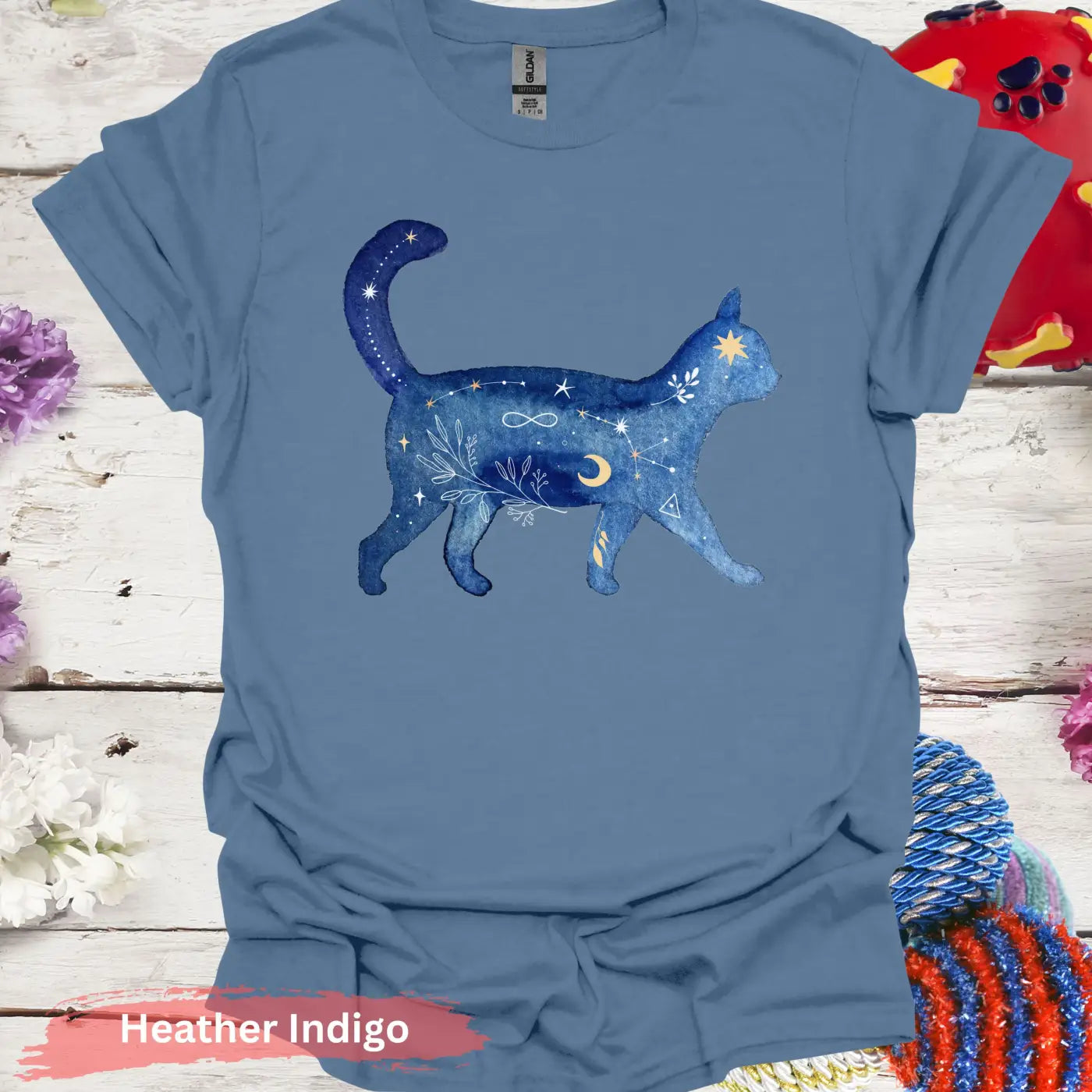 Celestial Cat T-Shirt - S / Heather Indigo - Physical Item