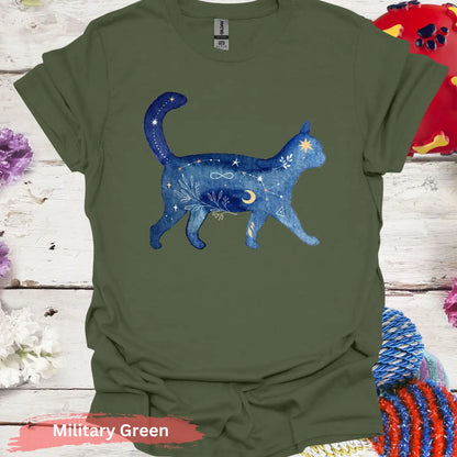 Celestial Cat T-Shirt - S / Military Green - Physical Item