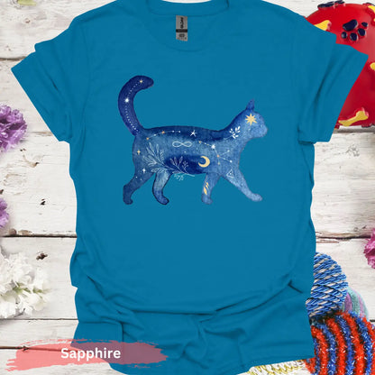 Celestial Cat T-Shirt - S / Sapphire - Physical Item