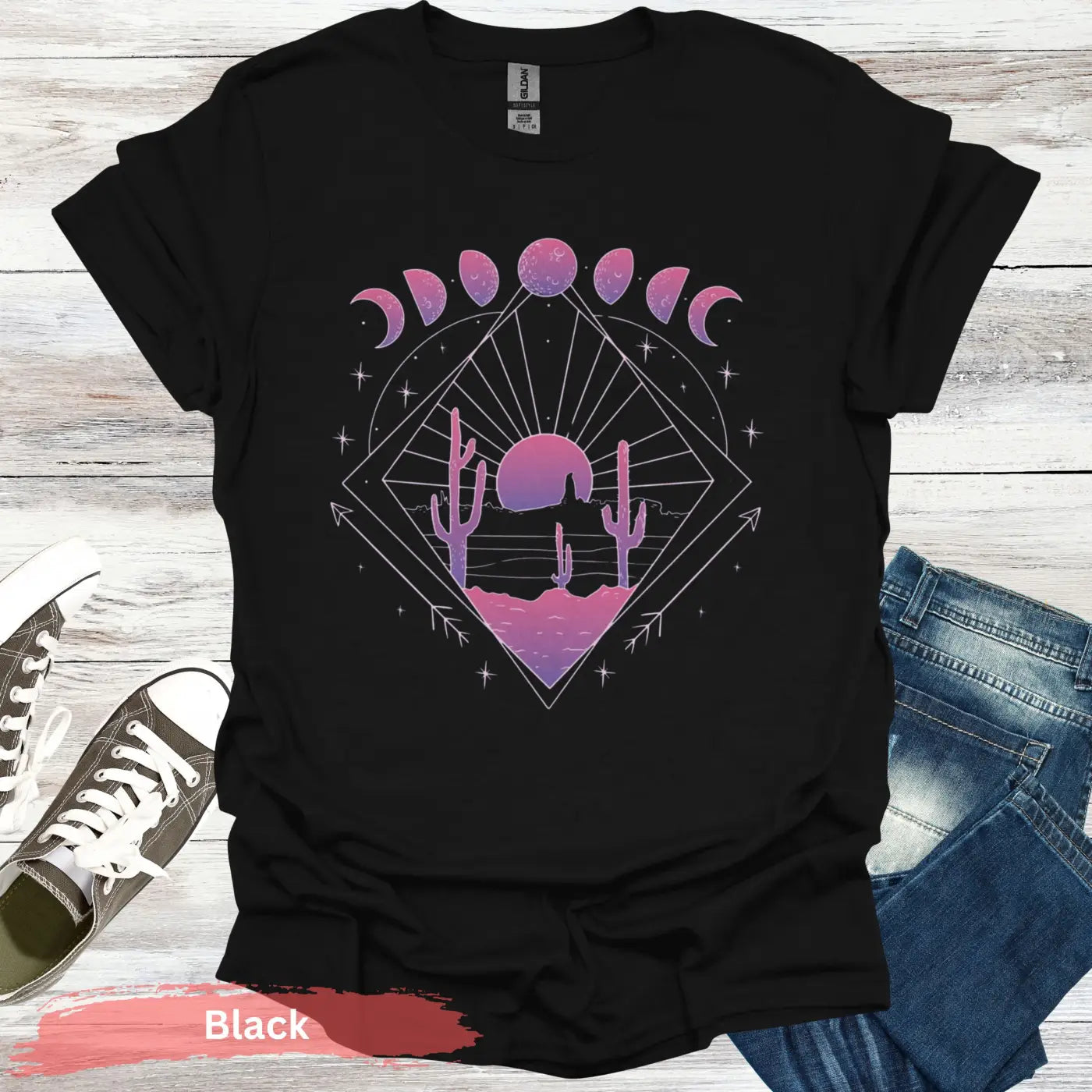 Celestial Desert Sunset Landscape T-shirt - S / Black - Physical Item