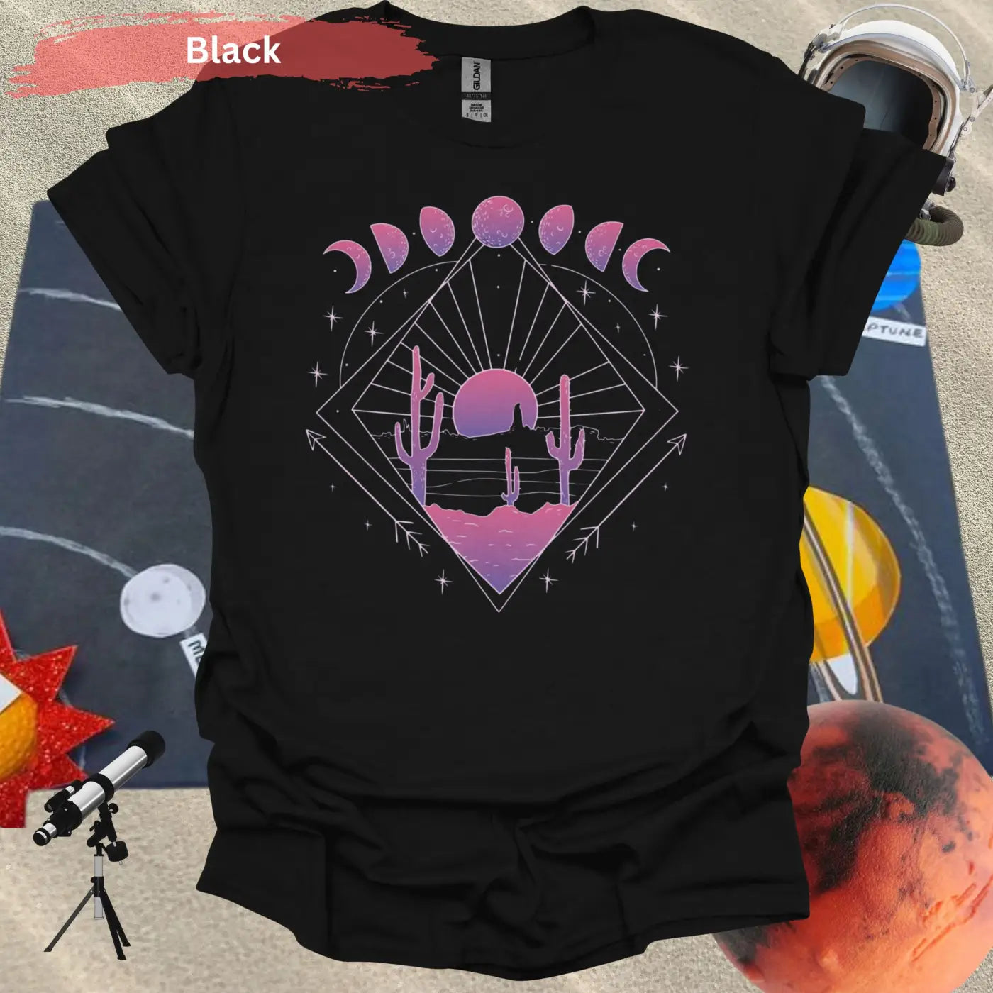 Celestial Desert Sunset Landscape T-shirt - S / Black - Physical Item