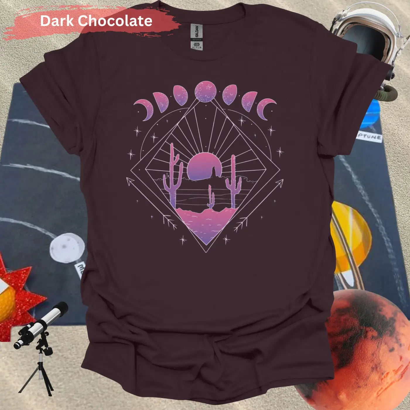 Celestial Desert Sunset Landscape T-shirt - S / Dark Chocolate - Physical Item