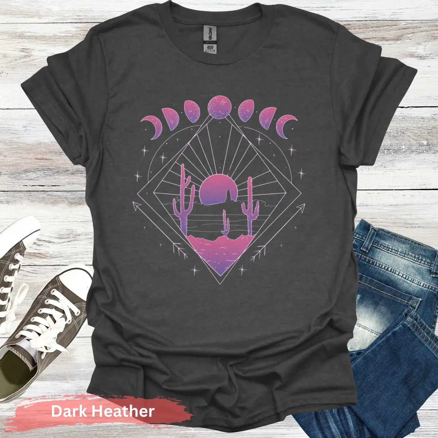 Celestial Desert Sunset Landscape T-shirt - S / Dark Heather - Physical Item