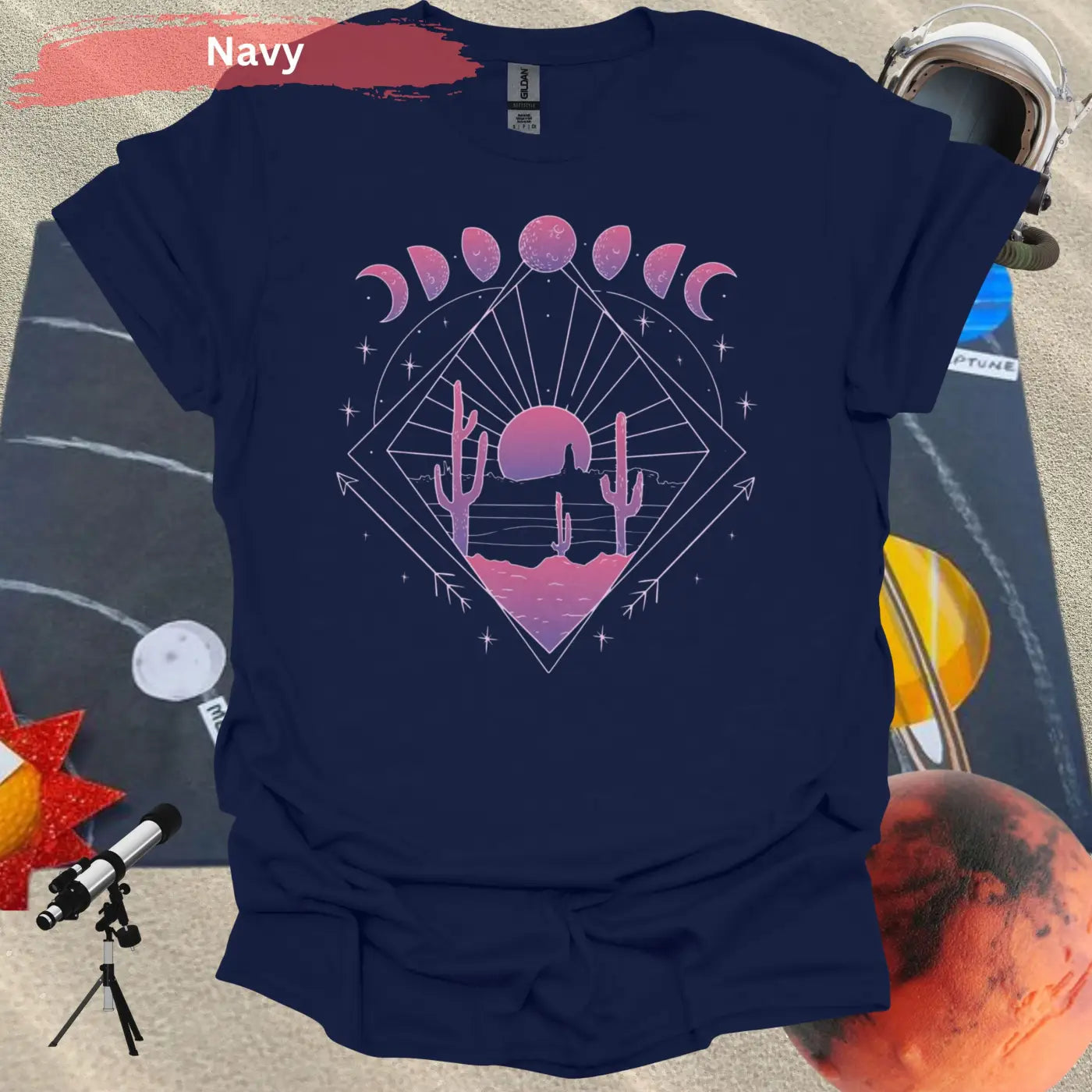 Celestial Desert Sunset Landscape T-shirt - S / Navy - Physical Item