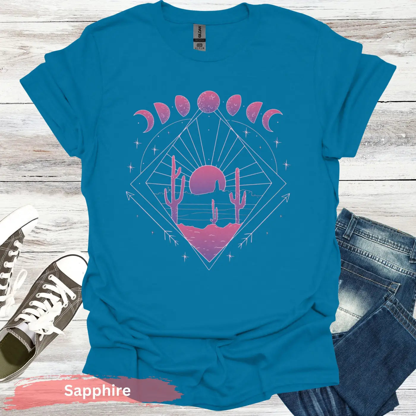 Celestial Desert Sunset Landscape T-shirt - S / Sapphire - Physical Item