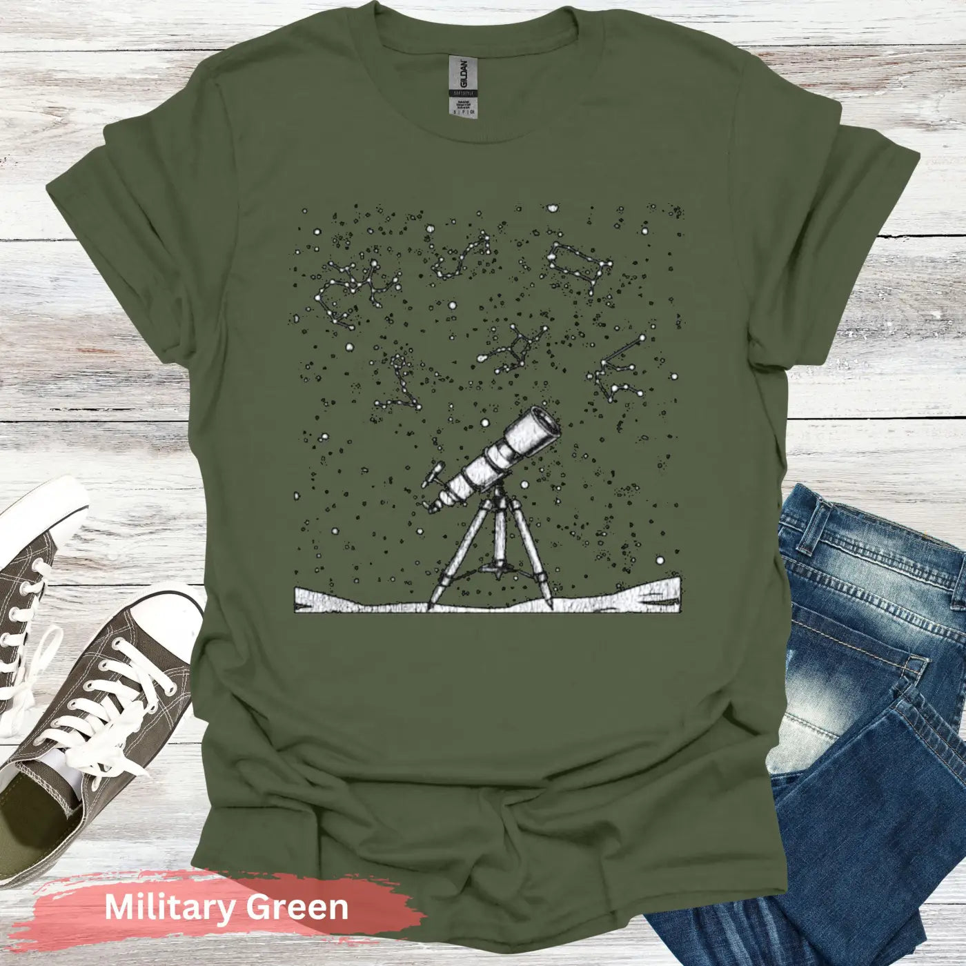 Celestial Telescope T-Shirt - S / Military Green - Physical Item