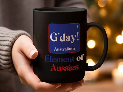 Cheerful G’day Australia Element Aussies Themed Mug - Black mug 15oz / Physical Item