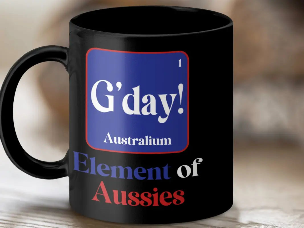 Cheerful G’day Australia Element Aussies Themed Mug - Black mug 11oz / Physical Item