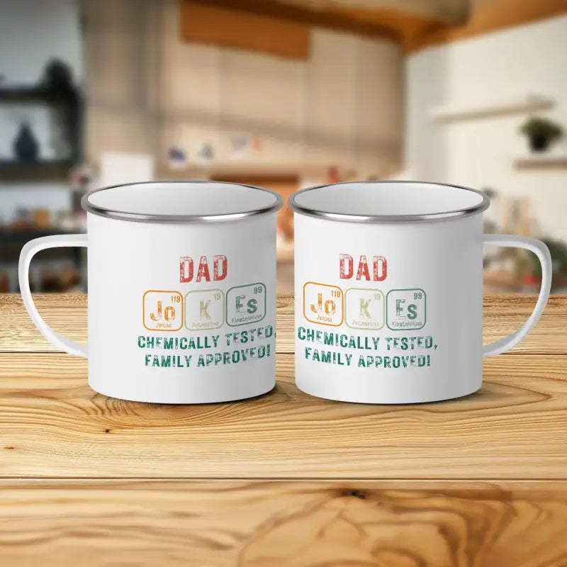 Chemically Tested Family Approved Dad Jokes Mug - Camping mug / White / 12oz - Physical Item