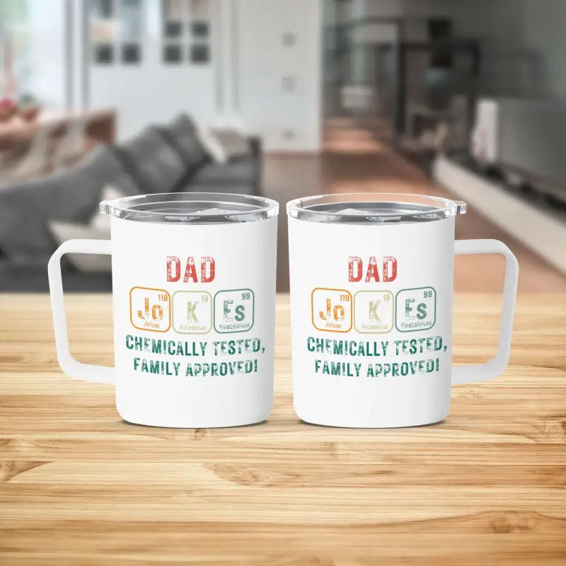 Chemically Tested Family Approved Dad Jokes Mug - Insulated mug / White / 10oz - Physical Item