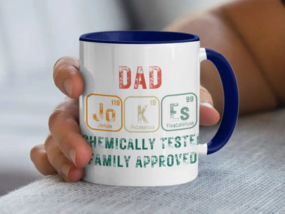 Chemically Tested Family Approved Dad Jokes Mug - Accent mug / Pink / 11oz - Physical Item